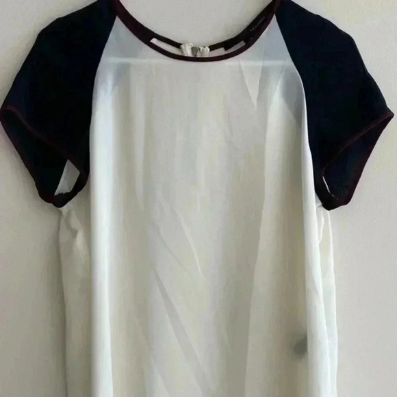 Harvé Benard Multicolor Short Sleeve Blouse (White/Navy/Maroon) w/ Zipper Back - Picture 1 of 8